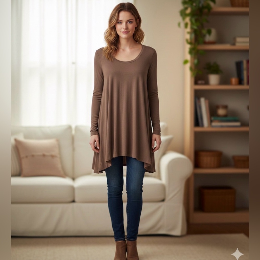 Piko Women's Brown Long Sleeve Tunic